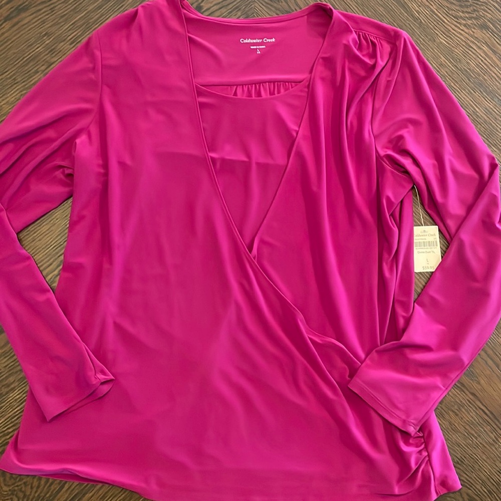 Cold Water Creek L Divine Duet Pink Traveler Blouse- NWT